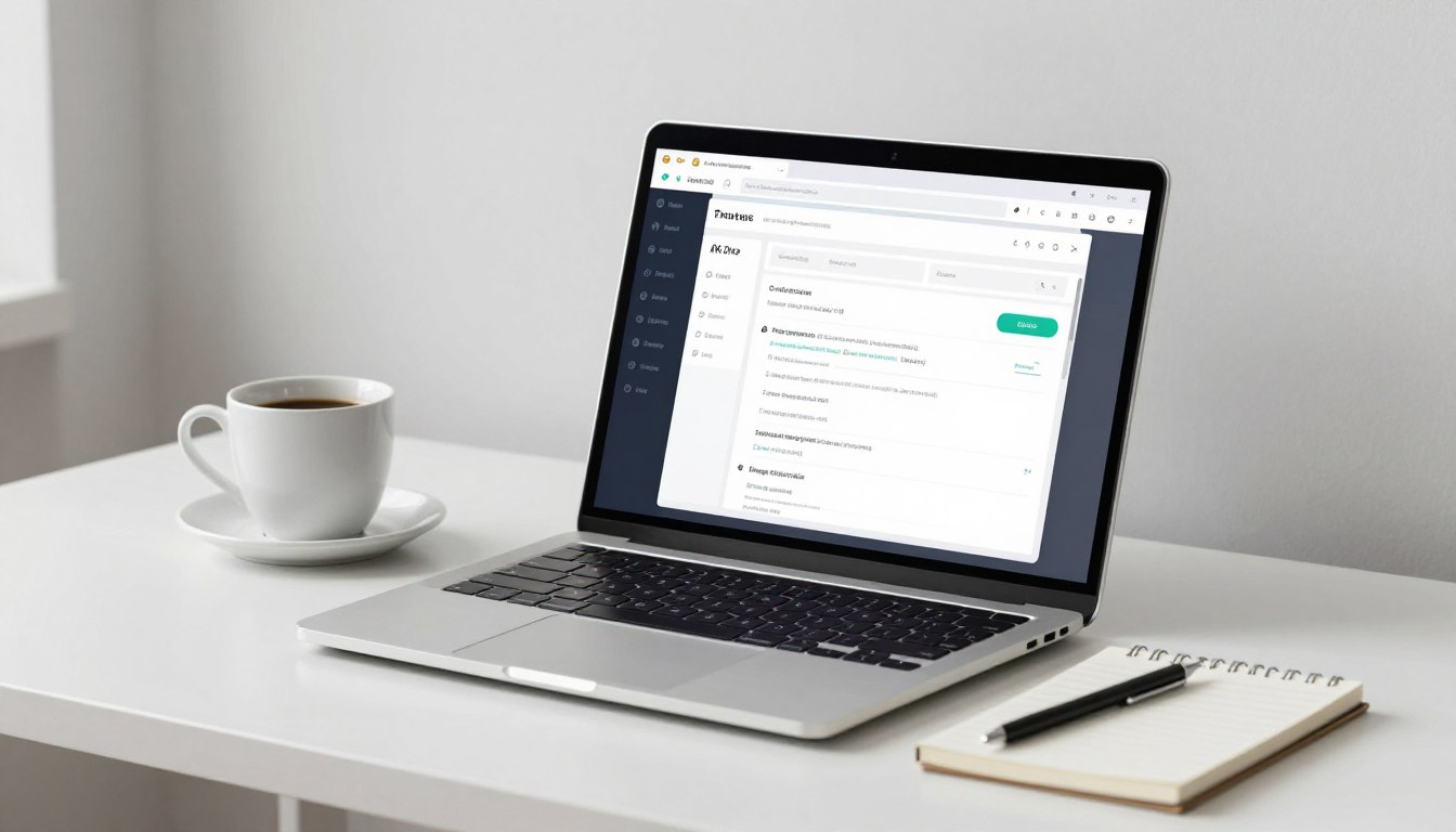 AI prompts for productivity workspace with laptop and digital interfaces