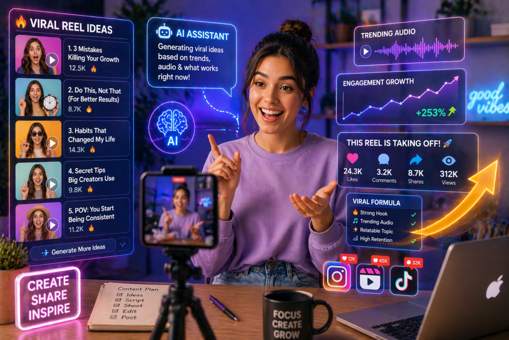 A content creator recording short-form videos using a smartphone with AI assistance