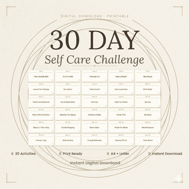 30 Day SelfCare Challenge Printable Template